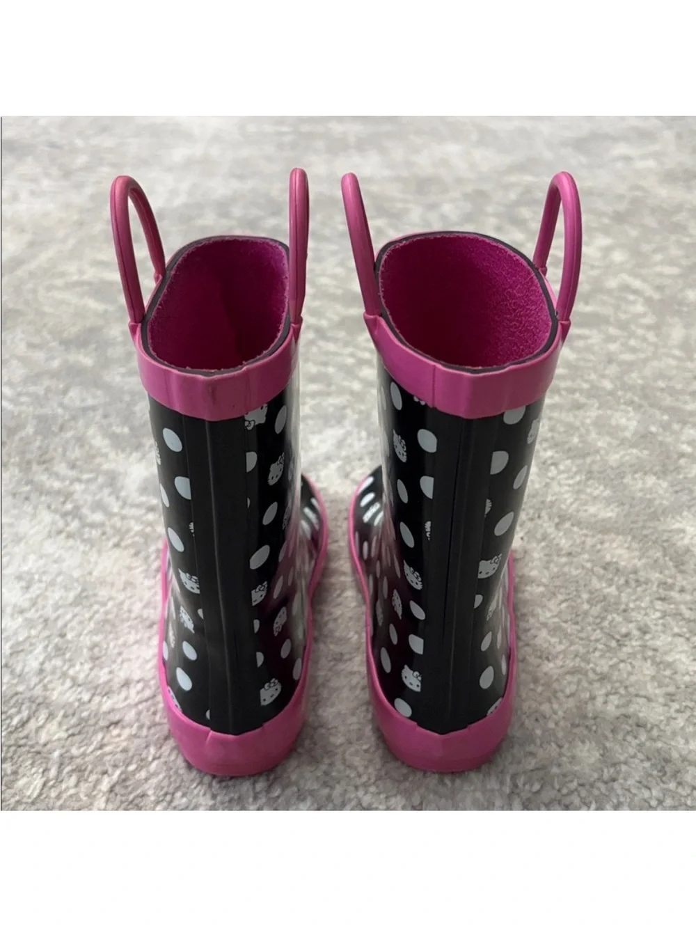 Sanrio Hello Kitty Black Polka Dot Rain Boots with Pink Trim